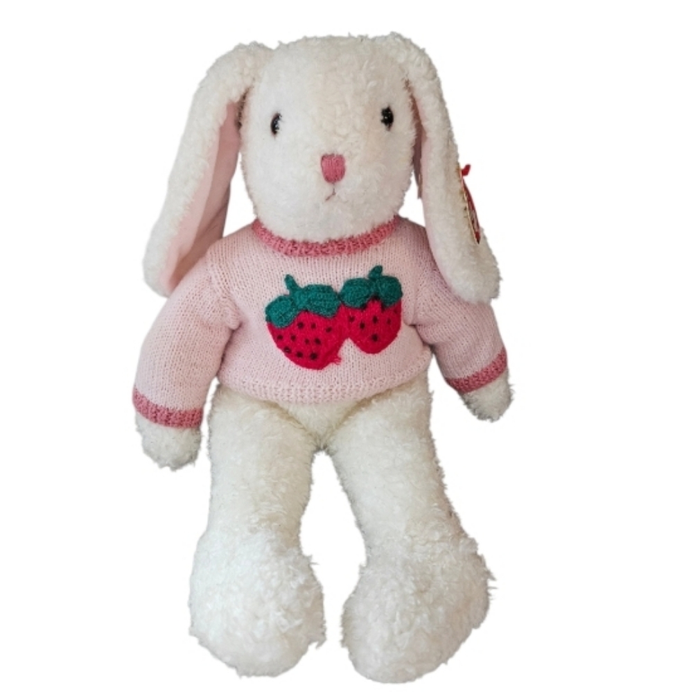 Vintage Ty Curly Bunny 18" Strawberry Sweater w/ Tag 1991 Retired Classic Plush